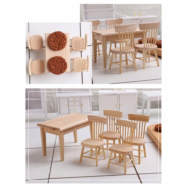 Set Mobili in Legno per Casa delle Bambole 1:12 Tavolo e Sedie da Sala da Pranzo