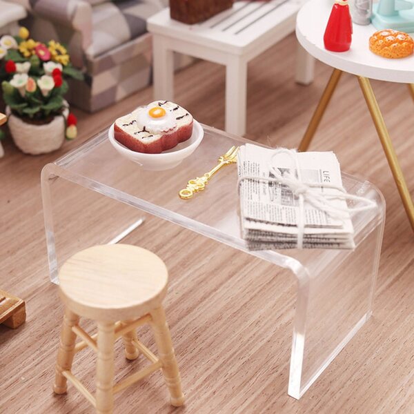 Mini Tavolino da Tè in Plastica Trasparente per Casa delle Bambole 10x5x5 cm