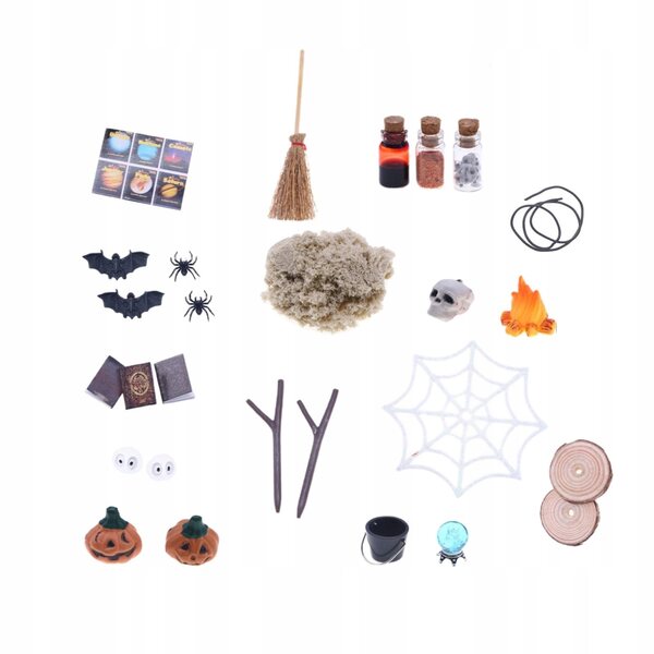 Halloween-Puppenhaus-Miniatur-Set, 27-teilig, aus Holzharz
