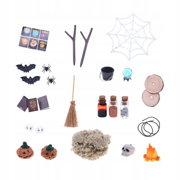 Halloween-Puppenhaus-Miniatur-Set, 27-teilig, aus Holzharz