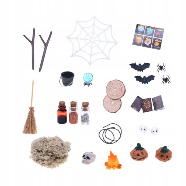 Halloween-Puppenhaus-Miniatur-Set, 27-teilig, aus Holzharz