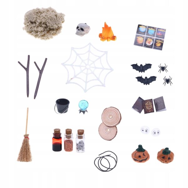Halloween-Puppenhaus-Miniatur-Set, 27-teilig, aus Holzharz