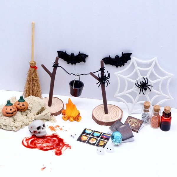 Halloween-Puppenhaus-Miniatur-Set, 27-teilig, aus Holzharz