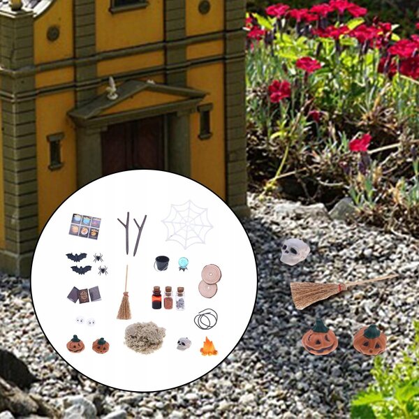 Halloween-Puppenhaus-Miniatur-Set, 27-teilig, aus Holzharz