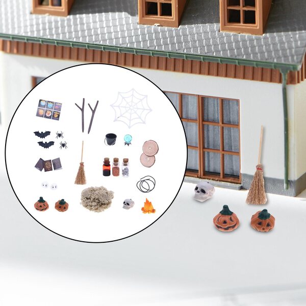 Halloween-Puppenhaus-Miniatur-Set, 27-teilig, aus Holzharz