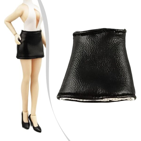 Enger PU-Minirock für 1/12 Actionfigur – Schwarz, lässiger Retro-Stil
