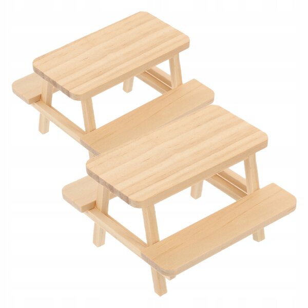 Lot de 2 mini meubles en bois pour maison de poupées, table et chaises jaune clair