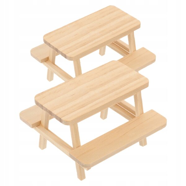 Lot de 2 mini meubles en bois pour maison de poupées, table et chaises jaune clair