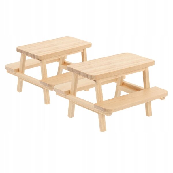 Lot de 2 mini meubles en bois pour maison de poupées, table et chaises jaune clair