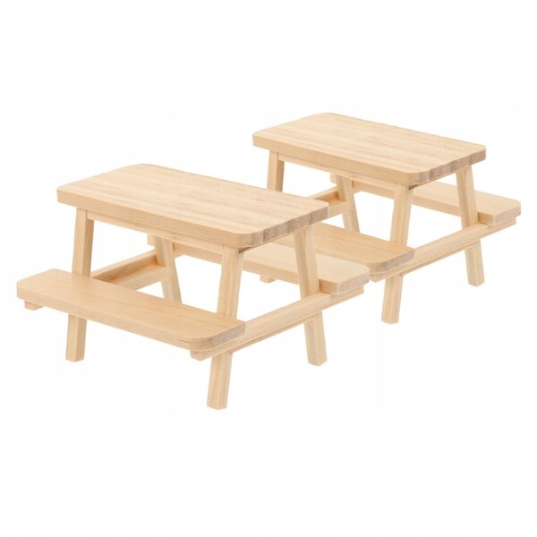 Lot de 2 mini meubles en bois pour maison de poupées, table et chaises jaune clair