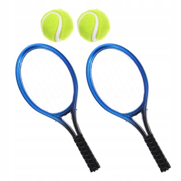 Mini Set Tennis in Plastica Blu con 2 Racchette e 2 Palline per Domini di Bambole
