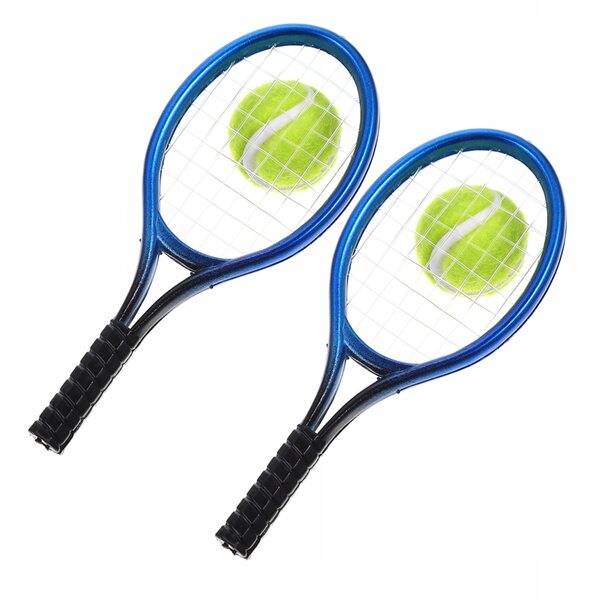 Mini Set Tennis in Plastica Blu con 2 Racchette e 2 Palline per Domini di Bambole