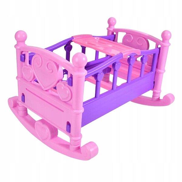 Miniatura Letto a Dondolo per Casa delle Bambole Rosa in Legno 43x35,5x29,5 cm
