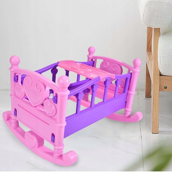 Miniatura Letto a Dondolo per Casa delle Bambole Rosa in Legno 43x35,5x29,5 cm