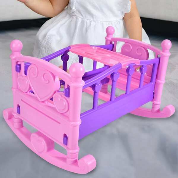 Miniatura Letto a Dondolo per Casa delle Bambole Rosa in Legno 43x35,5x29,5 cm