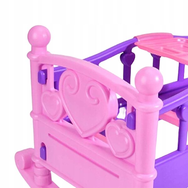 Miniatura Letto a Dondolo per Casa delle Bambole Rosa in Legno 43x35,5x29,5 cm