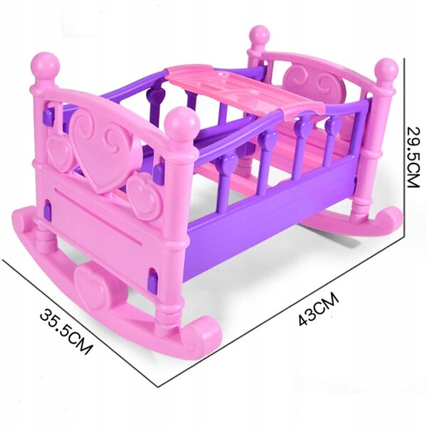 Miniatura Letto a Dondolo per Casa delle Bambole Rosa in Legno 43x35,5x29,5 cm