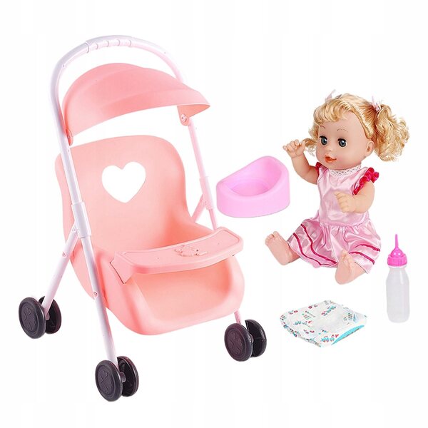 Set Prima Passeggiata con Bambola Baby Doll e Carrozzina Rosa 12 pollici