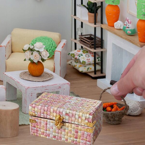 Miniatura valigia 1:12 per casa delle bambole in legno, mobili e accessori colorati