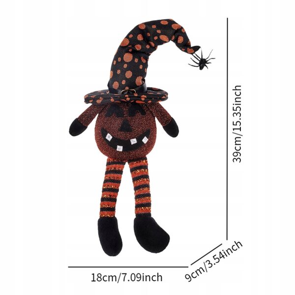 Dekorative Kürbispuppe mit Hexenhut und lächelnder Lampe für Halloween