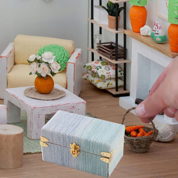 Miniatura valigia casa delle bambole 1:12 in legno blu per arredamento