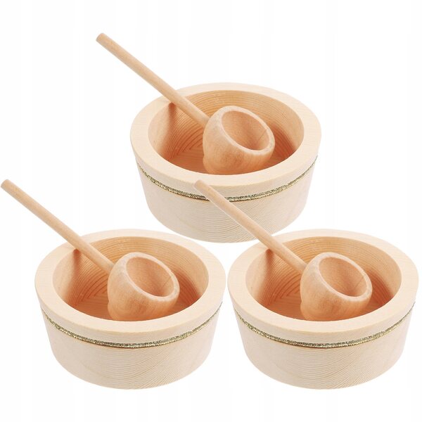 Set 3 Miniature in Legno per Casa delle Bambole con Ciotole e Cucchiaini