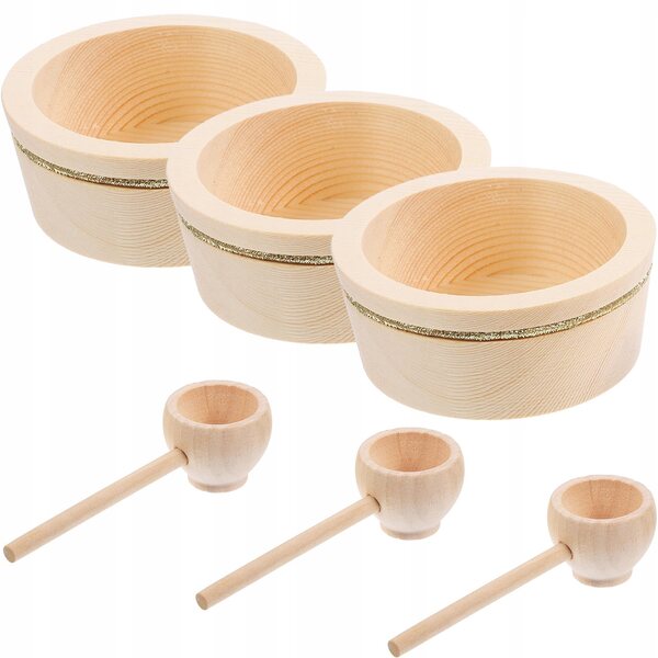 Set 3 Miniature in Legno per Casa delle Bambole con Ciotole e Cucchiaini