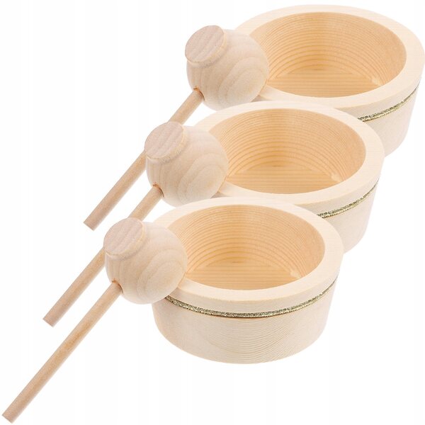 Set 3 Miniature in Legno per Casa delle Bambole con Ciotole e Cucchiaini