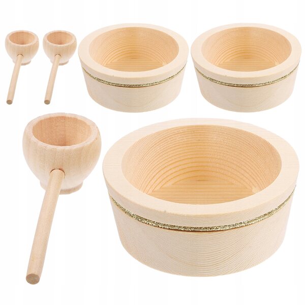 Set 3 Miniature in Legno per Casa delle Bambole con Ciotole e Cucchiaini