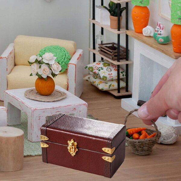 Miniatura Valigia 1:12 in Legno per Casa delle Bambole Caffè Scuro