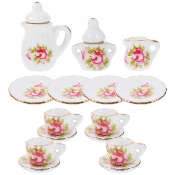 Mini set da tè in ceramica per casa delle bambole, decorazioni e giochi