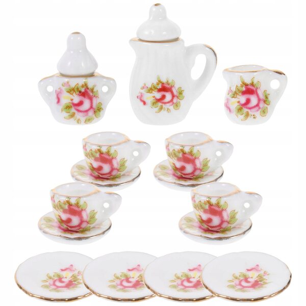 Mini set da tè in ceramica per casa delle bambole, decorazioni e giochi