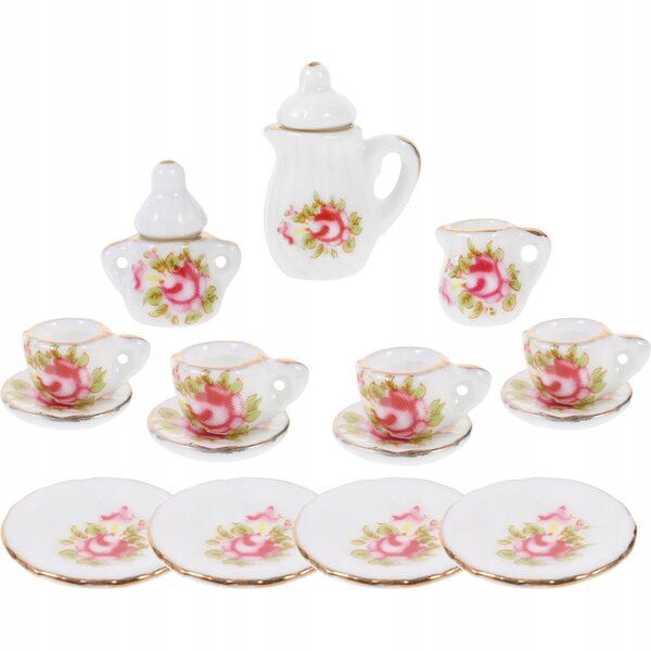 Mini set da tè in ceramica per casa delle bambole, decorazioni e giochi