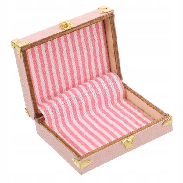 Mini valigia retro rosa in legno e pelle PU per casa delle bambole e micro paesaggi