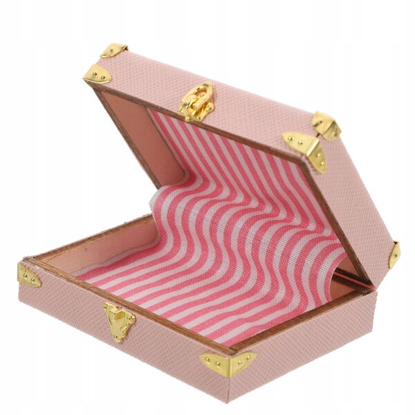 Mini valigia retro rosa in legno e pelle PU per casa delle bambole e micro paesaggi