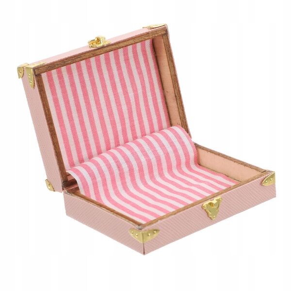 Mini valigia retro rosa in legno e pelle PU per casa delle bambole e micro paesaggi