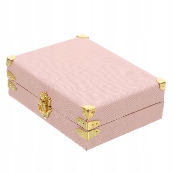 Mini valigia retro rosa in legno e pelle PU per casa delle bambole e micro paesaggi