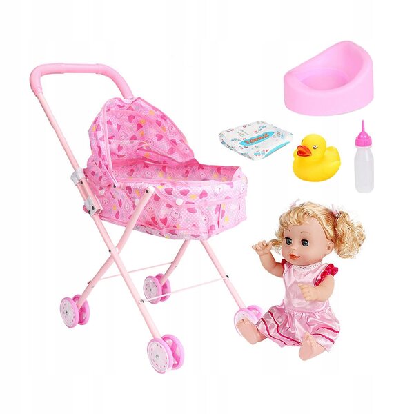 Landau pliant avec poupée pour enfants, jeu de rôle et décoration
