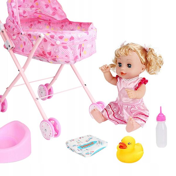 Landau pliant avec poupée pour enfants, jeu de rôle et décoration