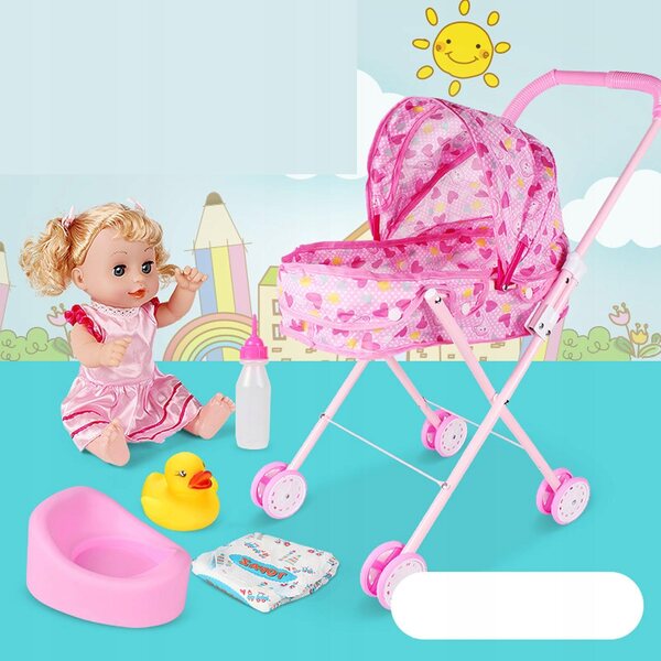 Landau pliant avec poupée pour enfants, jeu de rôle et décoration