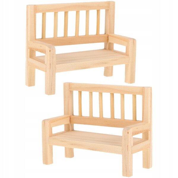 Miniatura panca in legno per casa delle bambole, set da 2 pezzi, 8x6x6 cm