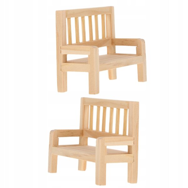 Miniatura panca in legno per casa delle bambole, set da 2 pezzi, 8x6x6 cm