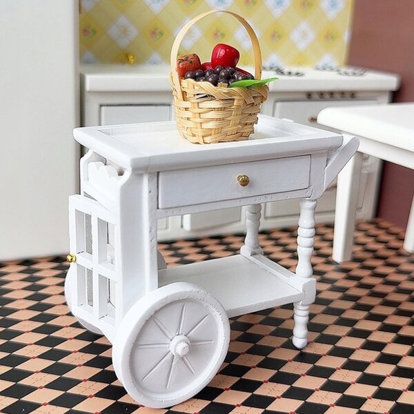 Küchenwagen aus Holz im Maßstab 1:12 für Miniaturen und Puppenhäuser