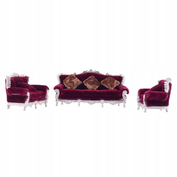 Set Miniature 1:25 Sofa Europea con Cuscini in Legno Vintage per Modellismo