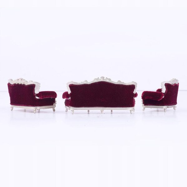 Set Miniature 1:25 Sofa Europea con Cuscini in Legno Vintage per Modellismo