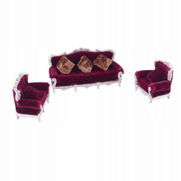 Set Miniature 1:25 Sofa Europea con Cuscini in Legno Vintage per Modellismo
