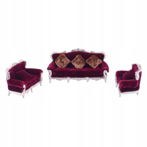 Set Miniature 1:25 Sofa Europea con Cuscini in Legno Vintage per Modellismo