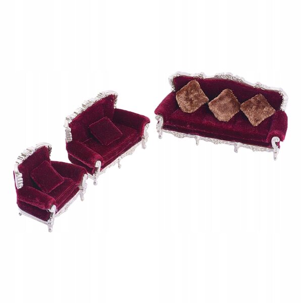Set Miniature 1:25 Sofa Europea con Cuscini in Legno Vintage per Modellismo