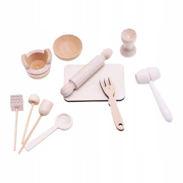 11-teiliges Bäckerei-Miniatur-Set aus Holz für Puppenhaus im Maßstab 1:12
