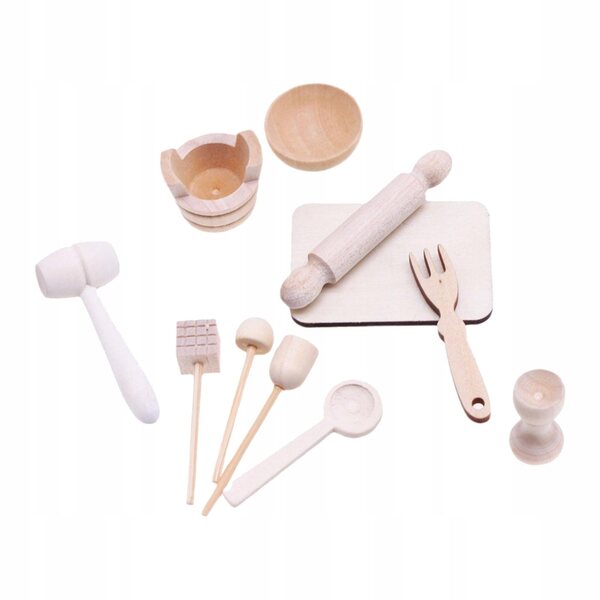 11-teiliges Bäckerei-Miniatur-Set aus Holz für Puppenhaus im Maßstab 1:12